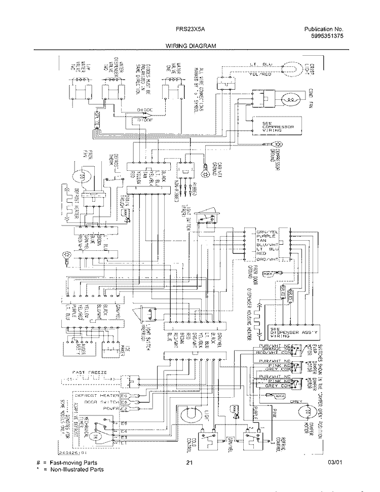 WIRING DIAGRAM Diagram and Parts List for FRS23X5AW0  Frigidaire Refrigerator