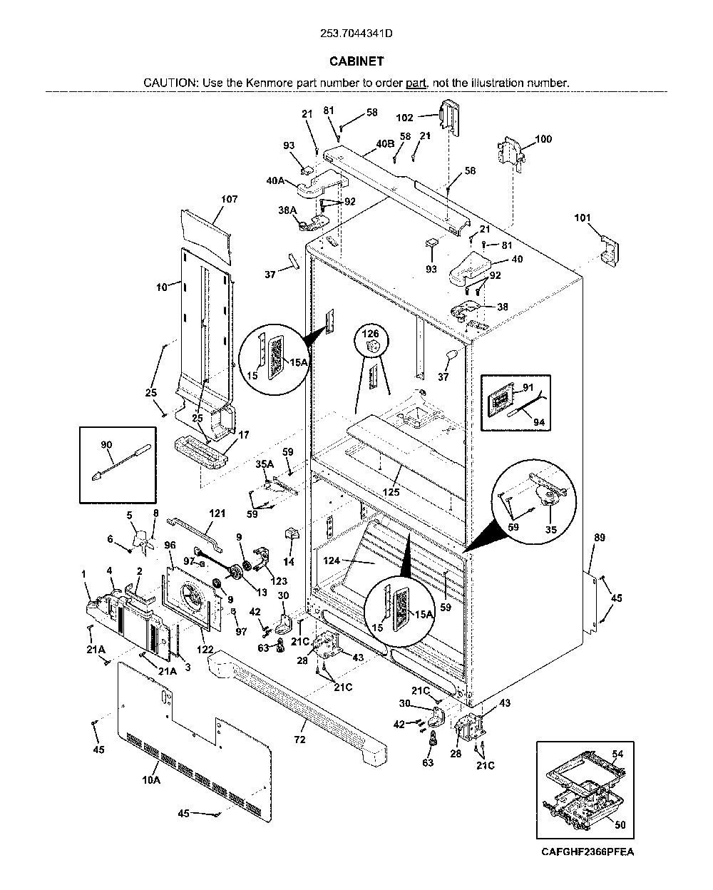 Cabinet Diagram and Parts List for 2537044341D  Kenmore Refrigerator