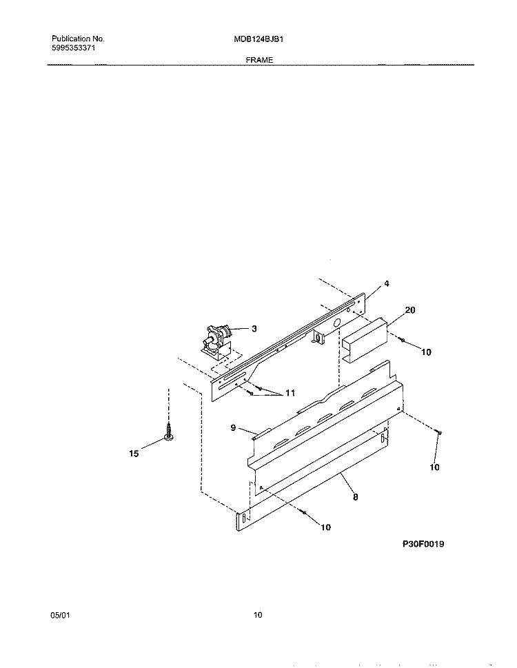 FRAME Diagram and Parts List for MDB124BJB1  Uni Dishwasher