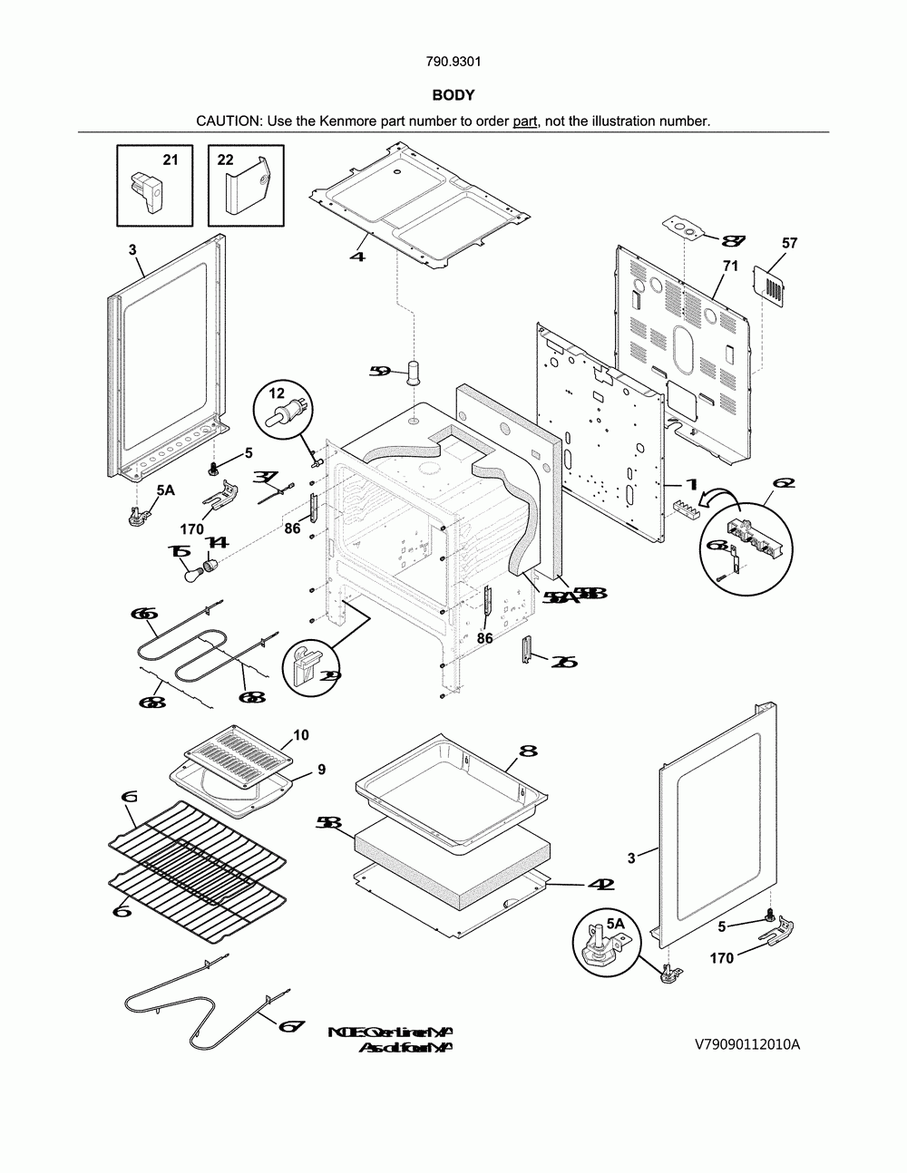 Body Diagram and Parts List for 79093012314  Kenmore Range
