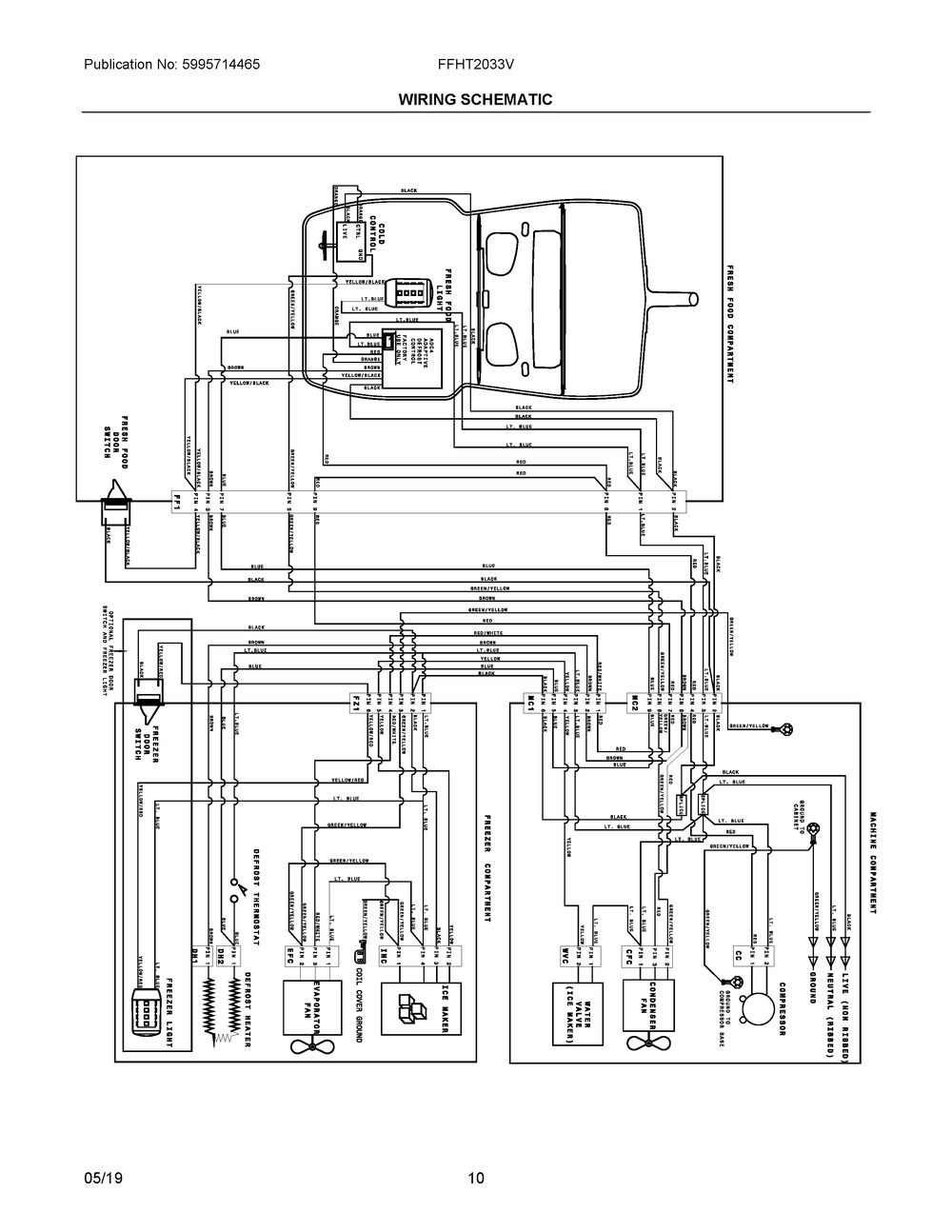 Wiring Schematic Diagram and Parts List for FFHT2033VS0  Frigidaire Refrigerator