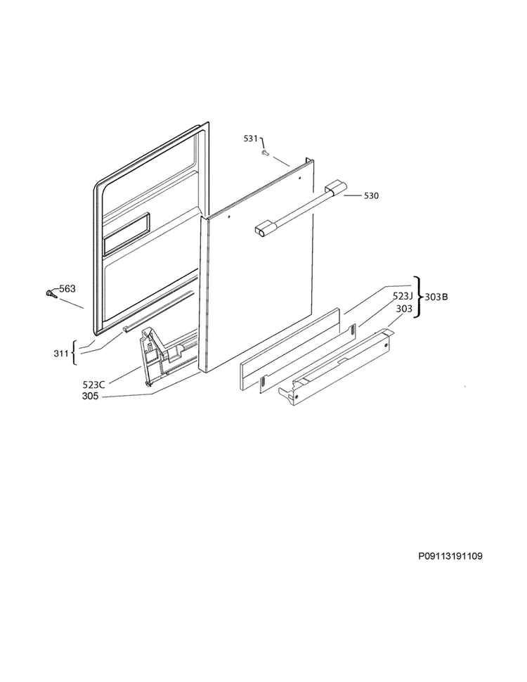 Door Diagram and Parts List for FPID2497RF0A  Frigidaire Dishwasher