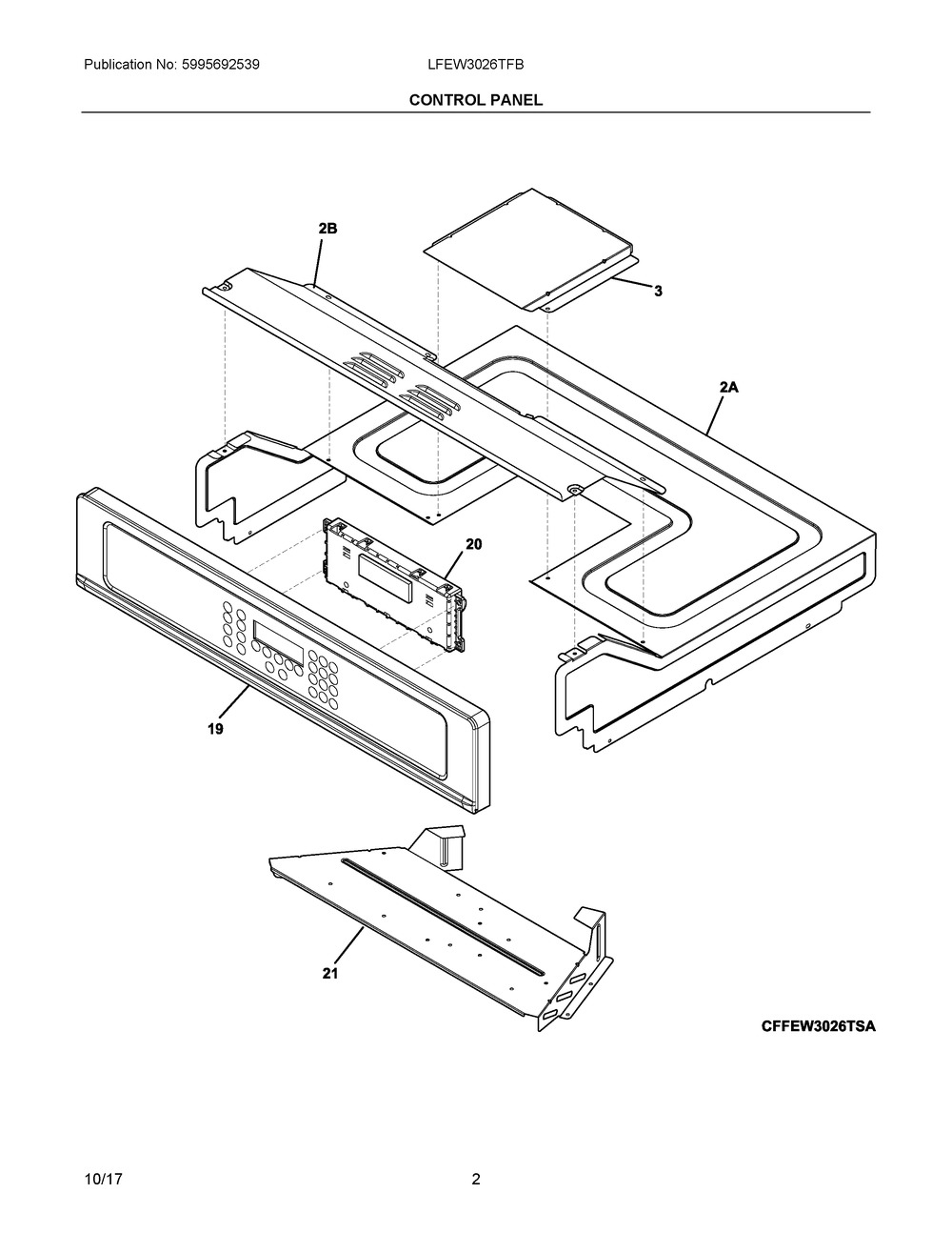 Control Panel Diagram and Parts List for LFEW3026TFB  Frigidaire Wall Oven