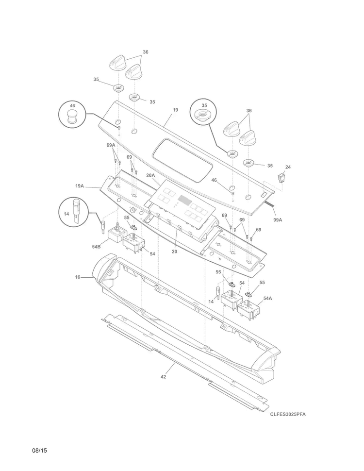 Backguard Diagram and Parts List for FFES3025PSD  Frigidaire Range