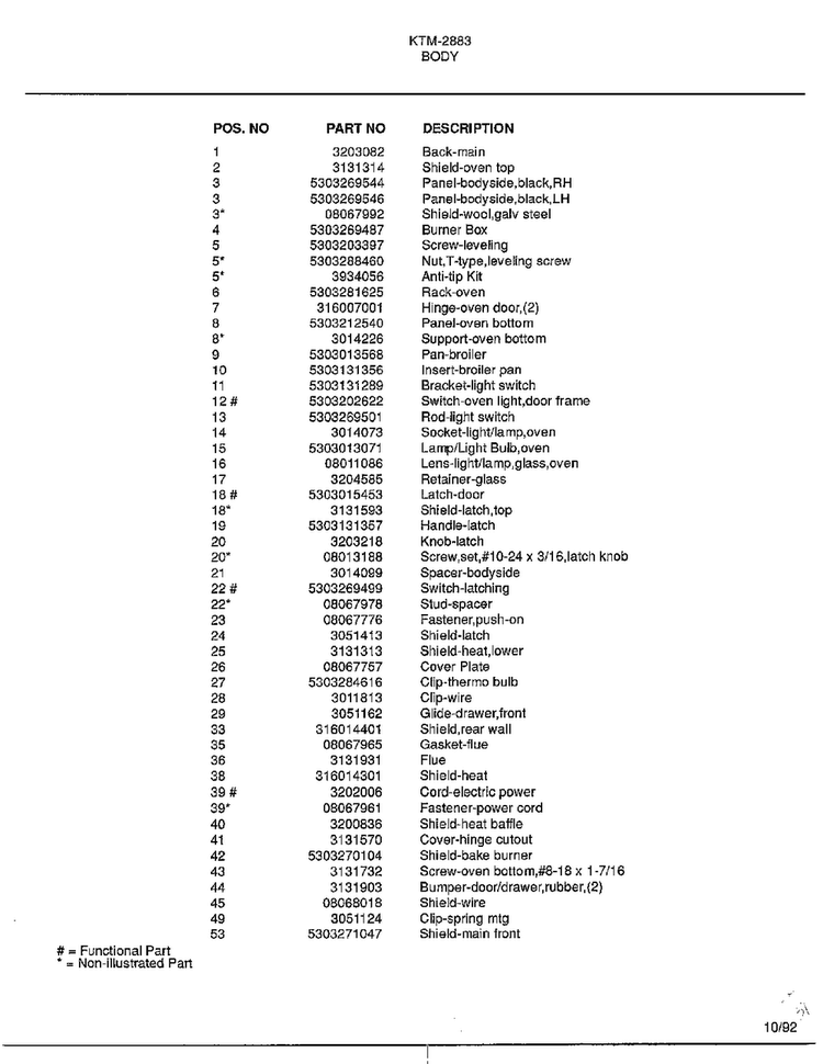 Body Page 2 Diagram and Parts List for 2883  Frigidaire Range