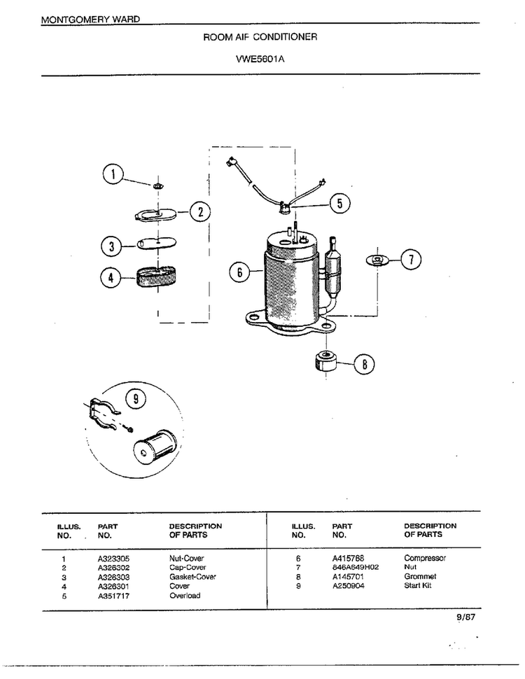 Room Air Conditioner Page 4 Diagram and Parts List for 5601A  Frigidaire Air Conditioner