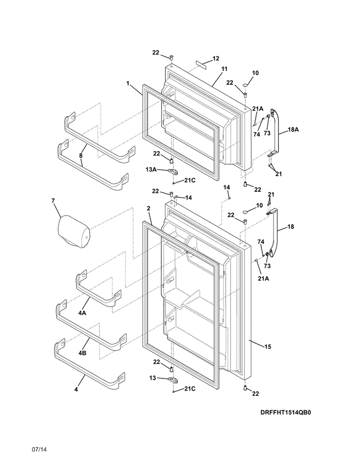 Doors Diagram and Parts List for FFTR1521QW0  Frigidaire Refrigerator