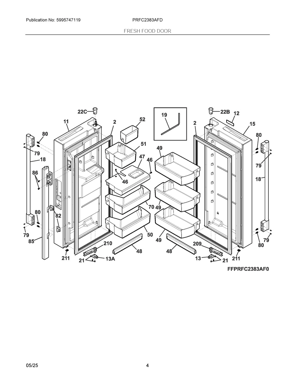 Fresh Food Door Diagram and Parts List for PRFC2383AFD  Frigidaire Refrigerator