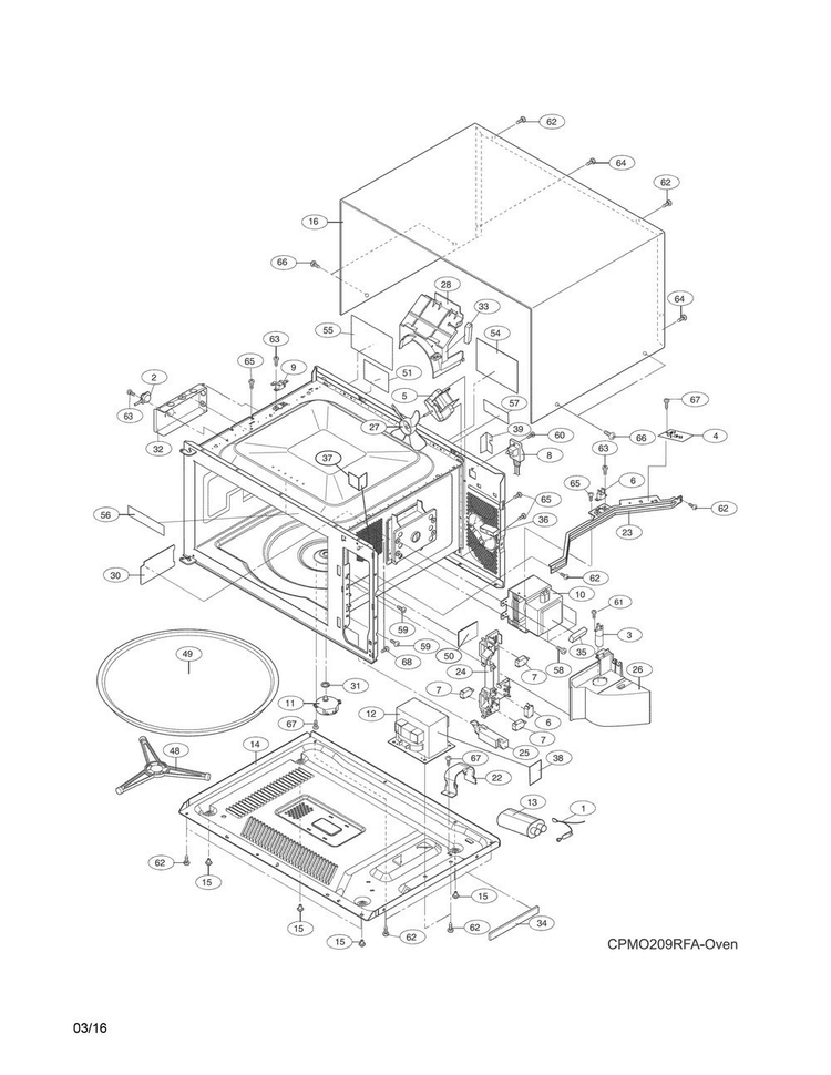 Oven,cabinet Diagram and Parts List for CPMO209RFA  Frigidaire Microwave