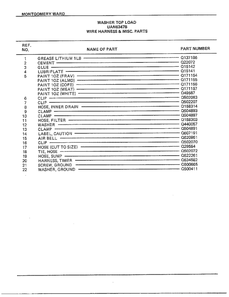 Wire Harness And Misc Parts Page 2 Diagram and Parts List for 6347B  Frigidaire Washer