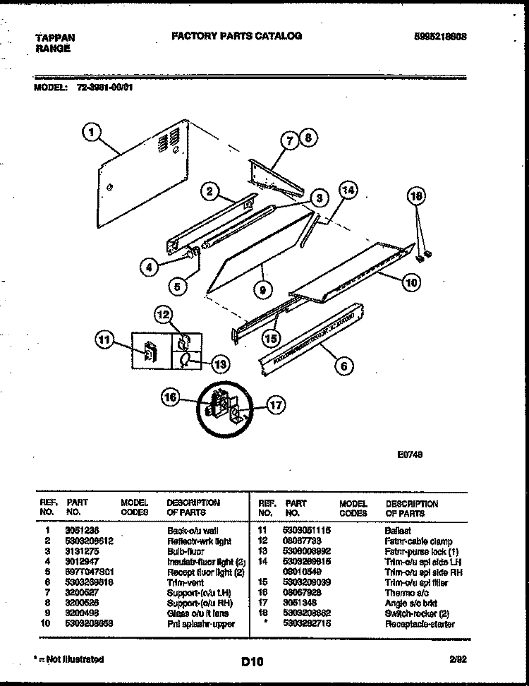 SPLASHER CONTROL Diagram and Parts List for 72-3981-23-01  Tappan Range