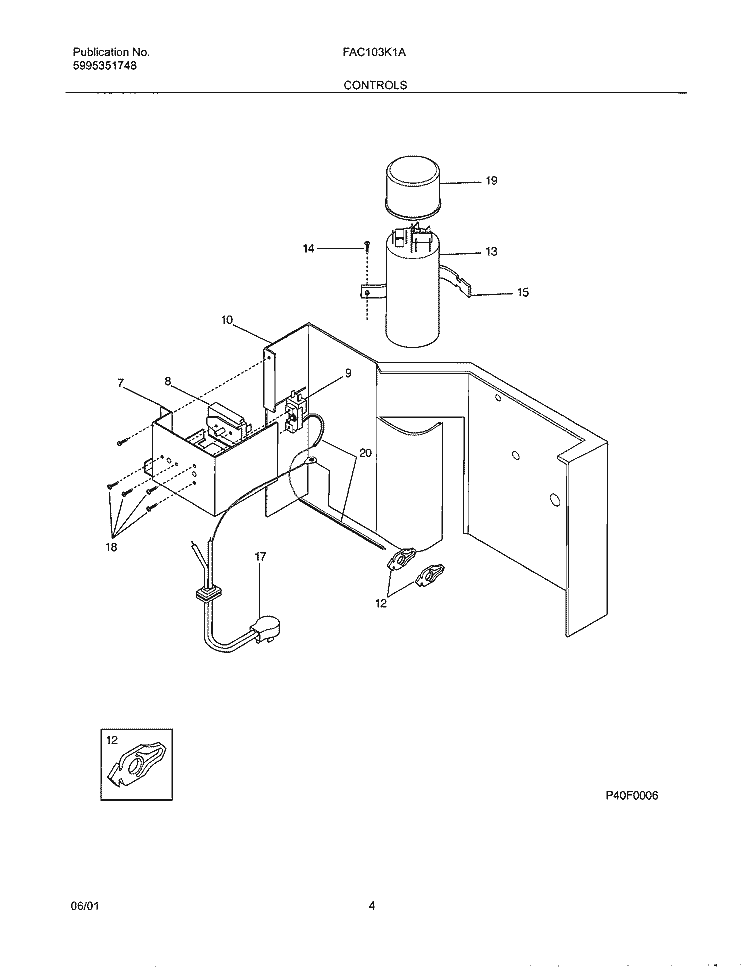CONTROLS Diagram and Parts List for FAC103K1A1  Frigidaire Air Conditioner