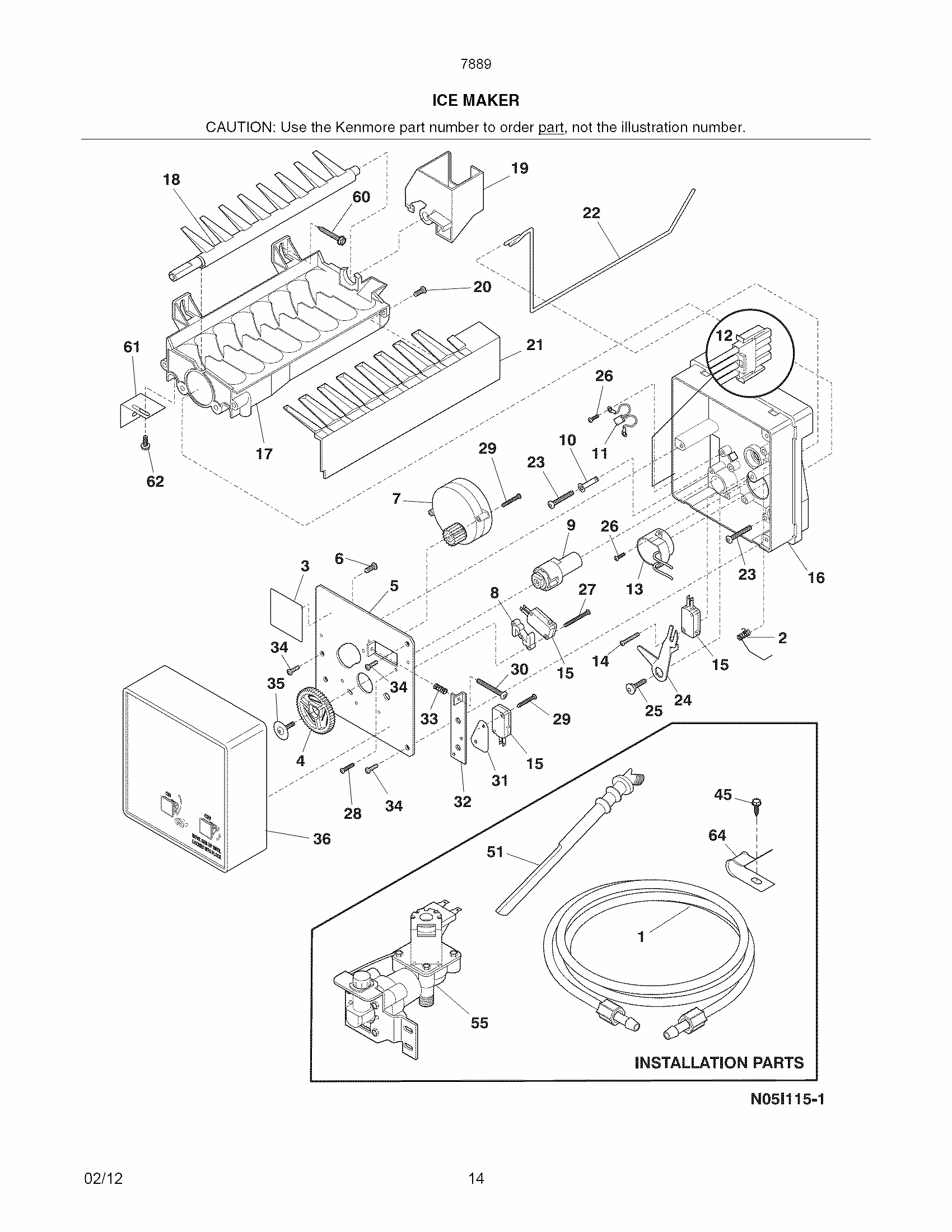 Ice Maker Diagram and Parts List for 25378899012  Kenmore Refrigerator