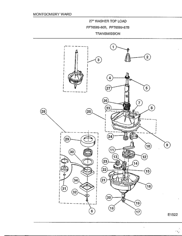 Transmission Diagram and Parts List for 6589-80B  Frigidaire Washer