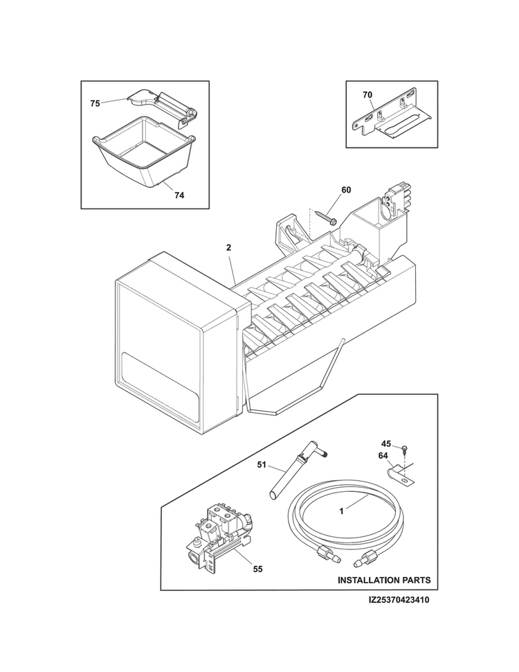 Ice Maker Diagram and Parts List for 25370423414  Kenmore Refrigerator