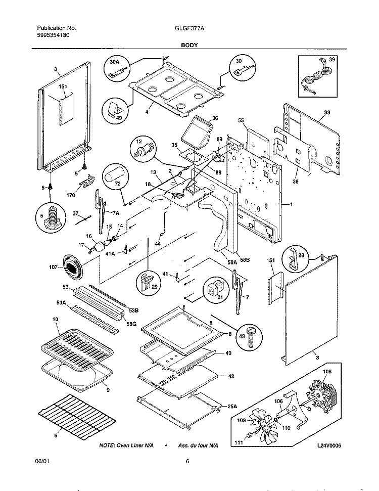 BODY Diagram and Parts List for GLGF377AQA  Frigidaire Range
