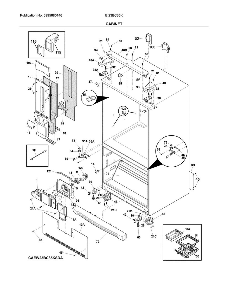 Cabinet Diagram and Parts List for EI23BC35KSDA  Electrolux Refrigerator