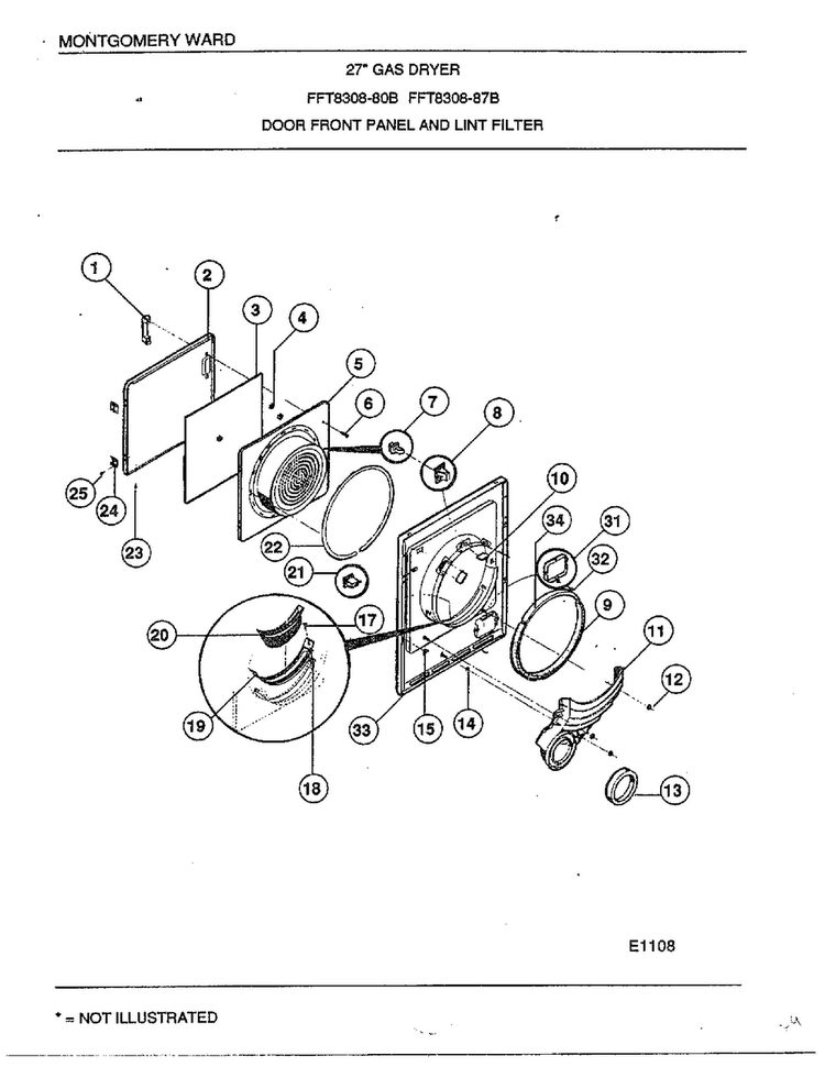 Door Front Panel And Lint Filter Diagram and Parts List for 8308-80B  Frigidaire Dryer