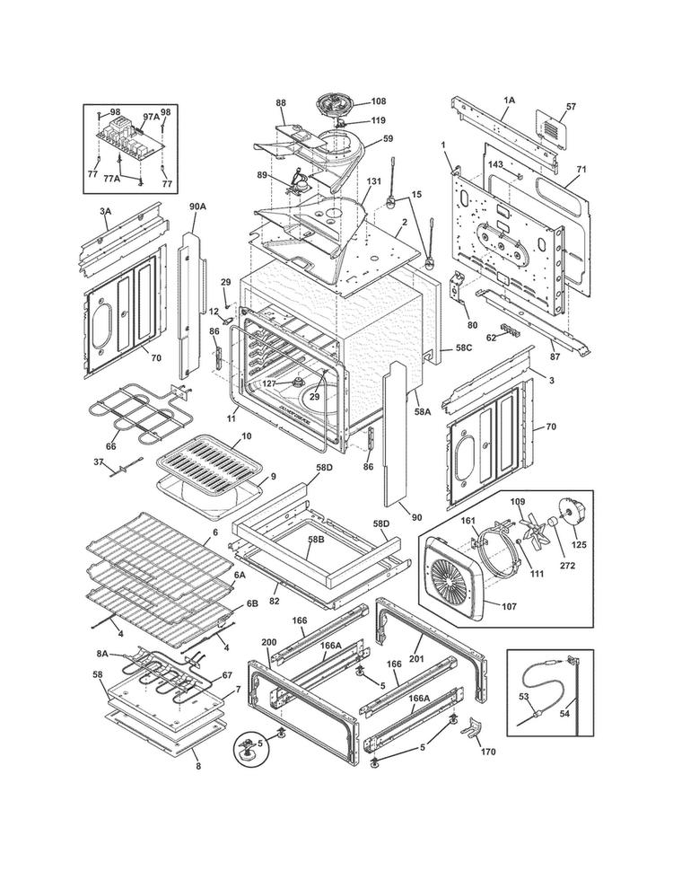 Body Diagram and Parts List for FGES3065PFB  Frigidaire Range