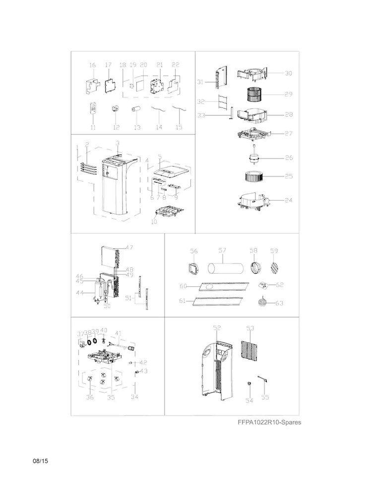 Recommended Spare Parts Diagram and Parts List for FFPA1022R10  Frigidaire Air Conditioner