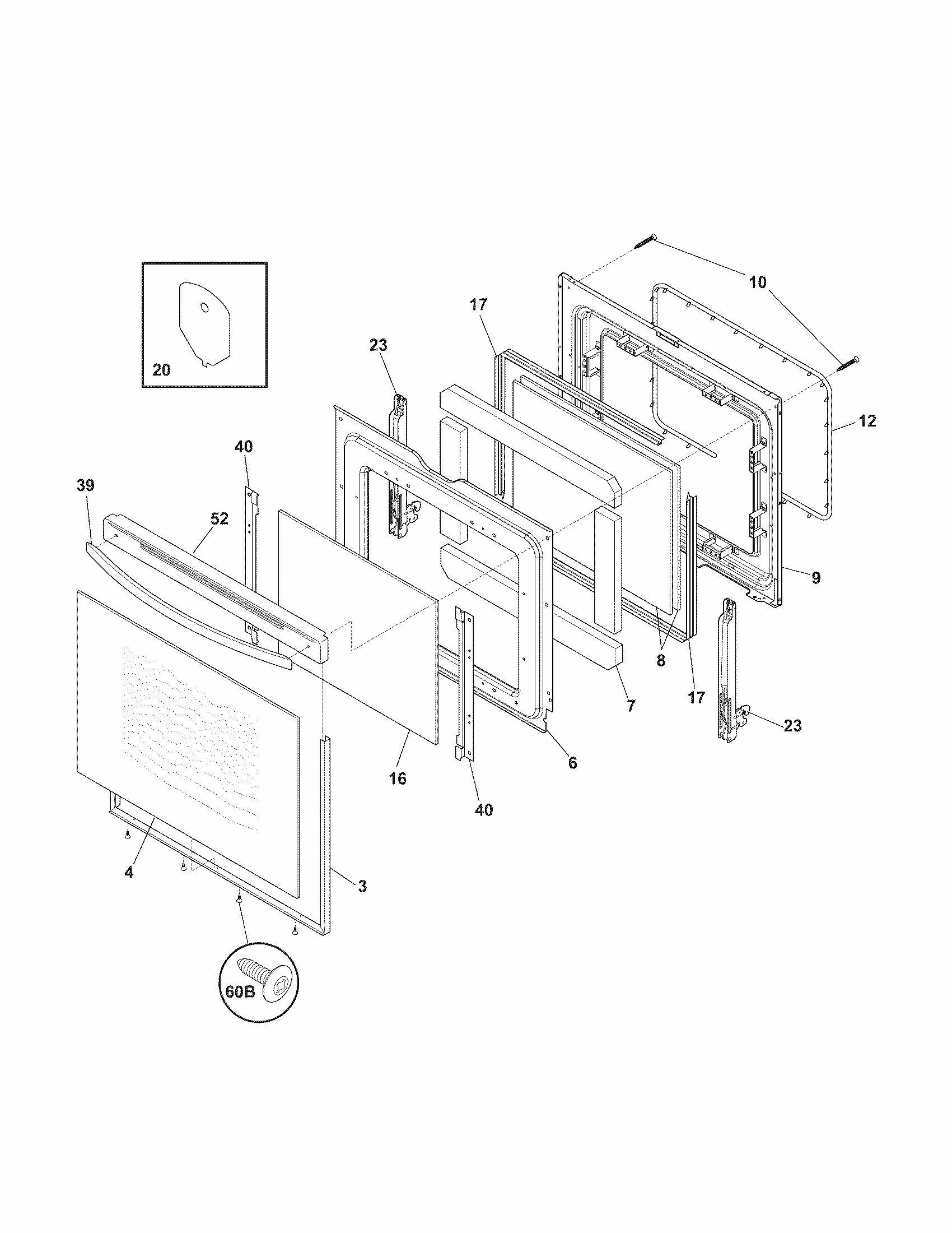 Door Diagram and Parts List for 79092804014  Kenmore Range