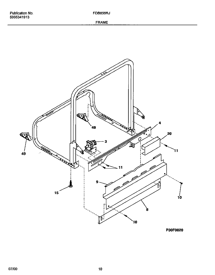 FRAME Diagram and Parts List for FDB856RJT0  Frigidaire Dishwasher