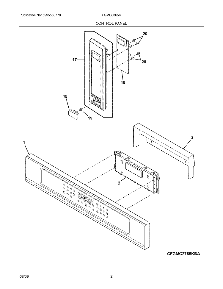 CONTROL PANEL Diagram and Parts List for FGMC3065KWA  Frigidaire Microwave Oven Combo