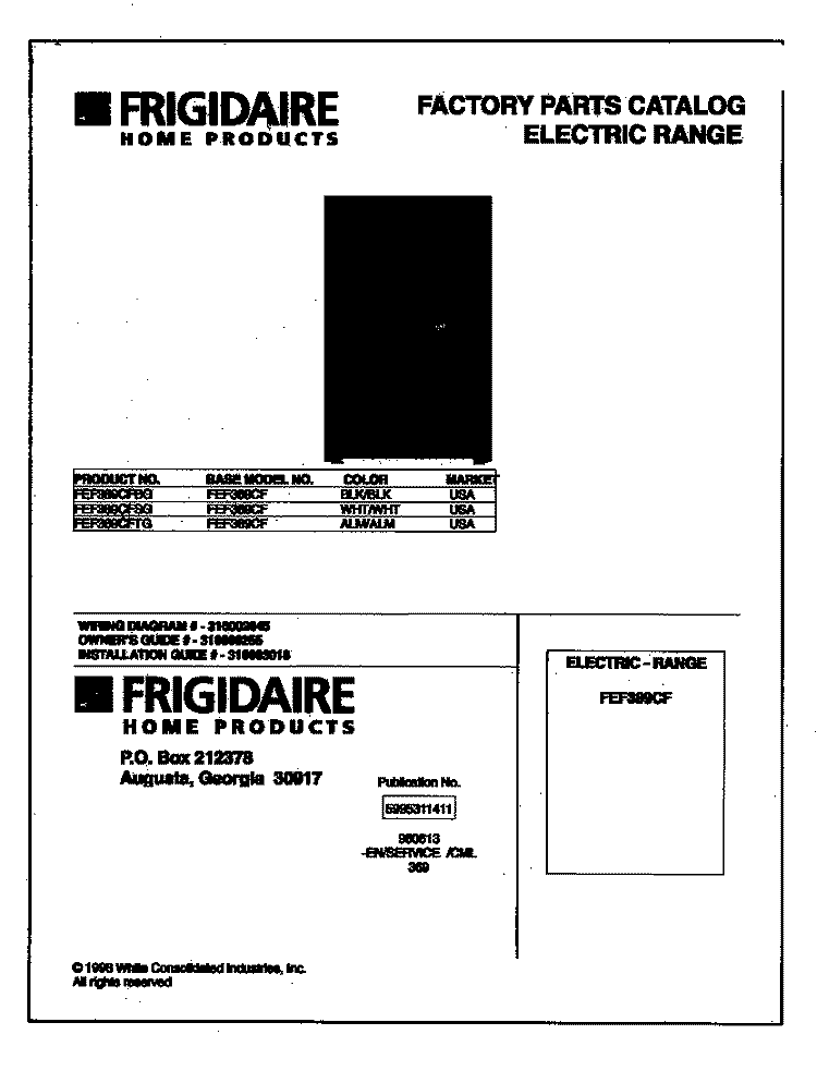 COVER Diagram and Parts List for FEF389CFSG  Frigidaire Range