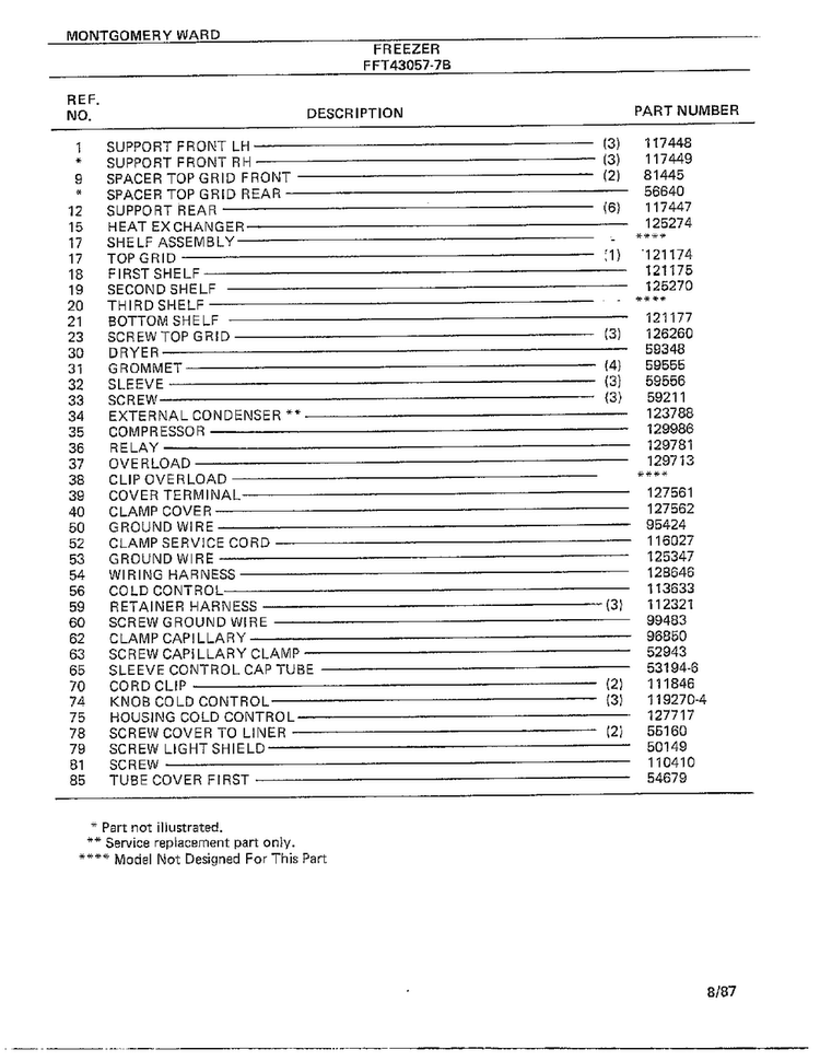 Freezer Page 6 Diagram and Parts List for 43057-7B  Frigidaire Freezer