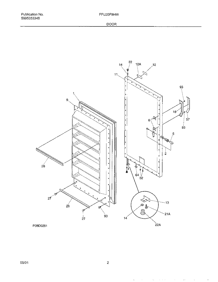DOOR Diagram and Parts List for FFU20F9HW3  Frigidaire Freezer