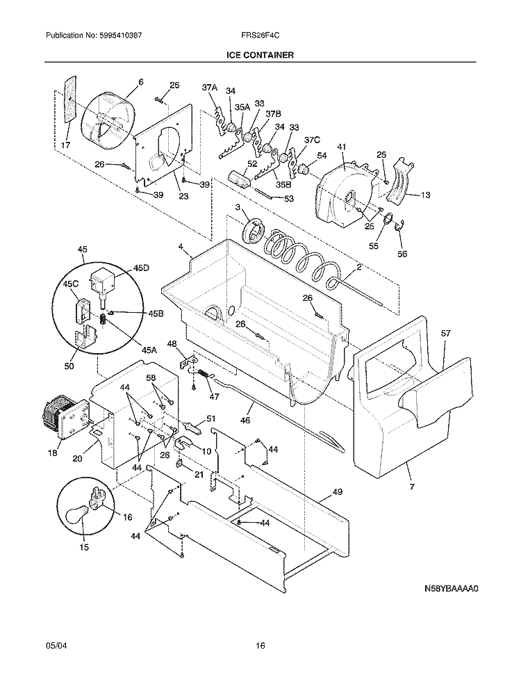 ICE CONTAINER Diagram and Parts List for FRS26F4CQ2  Frigidaire Refrigerator