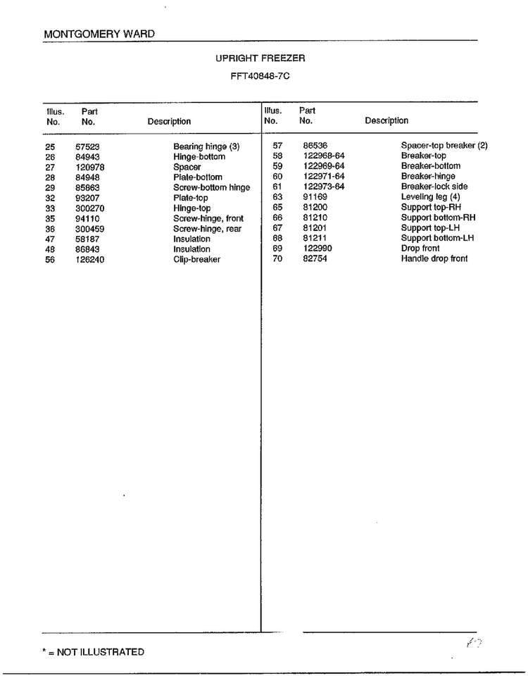Upright Freezer Page 4 Diagram and Parts List for 40848-7C  Frigidaire Freezer