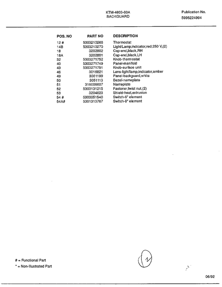 Backguard Page 2 Diagram and Parts List for 4803A  Frigidaire Range