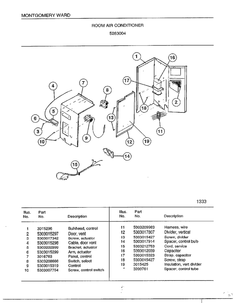 Room Air Conditioner Page 3 Diagram and Parts List for 5263004  Frigidaire Air Conditioner