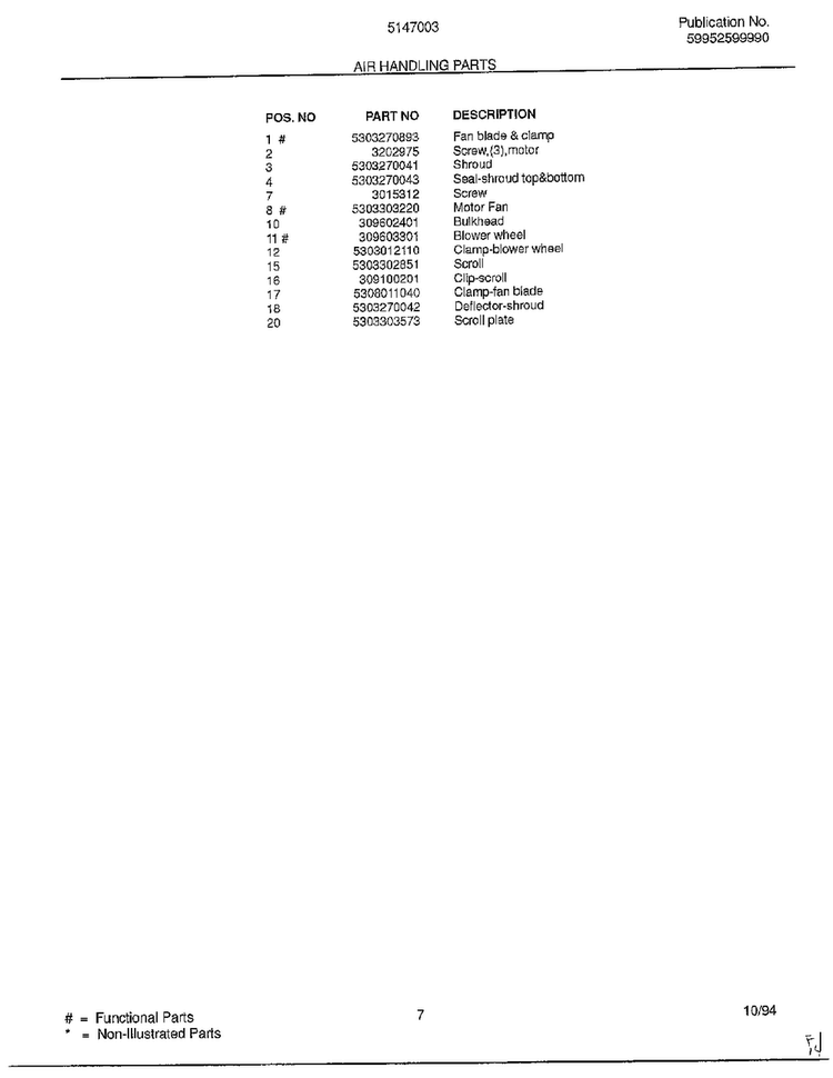 Air Handling Parts Page 2 Diagram and Parts List for 5147003  Frigidaire Air Conditioner