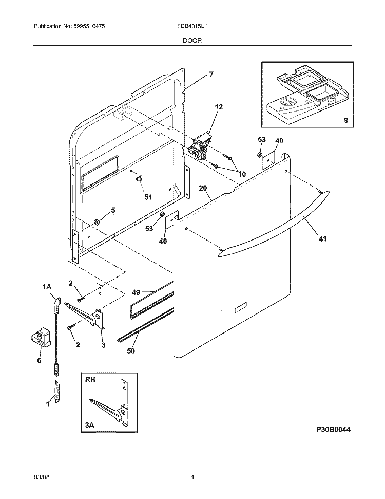 DOOR Diagram and Parts List for FDB4315LFC2  Frigidaire Dishwasher