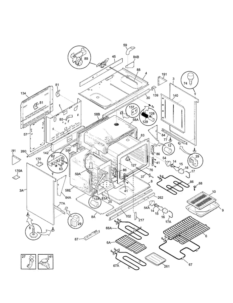 Body Diagram and Parts List for FEF455WFBC  Frigidaire Range