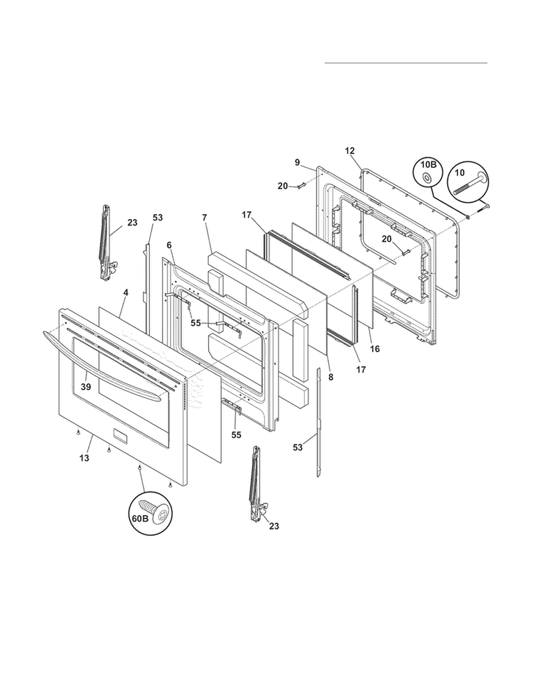 Door Diagram and Parts List for FGGF3041KFM  Frigidaire Range