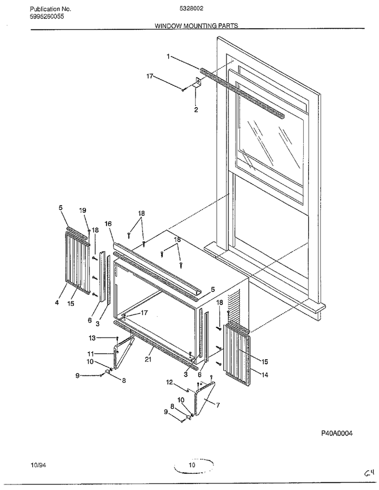 Window Mounting Parts Diagram and Parts List for 5328002B  Frigidaire Air Conditioner