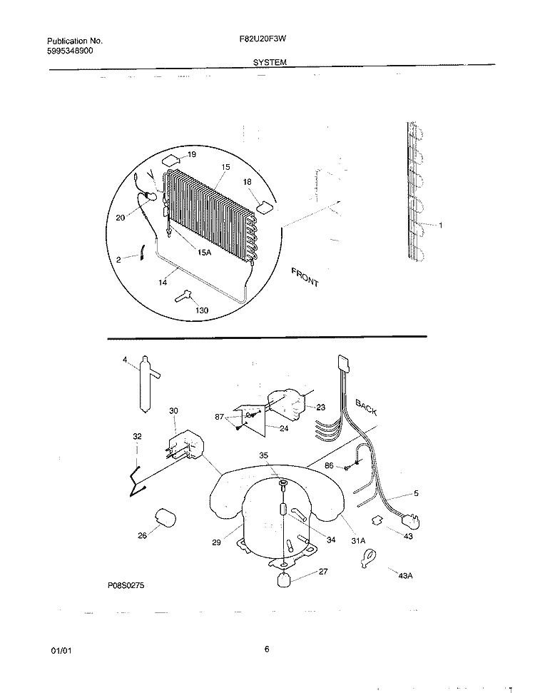 SYSTEM Diagram and Parts List for F82U20F3W2  Frigidaire Freezer