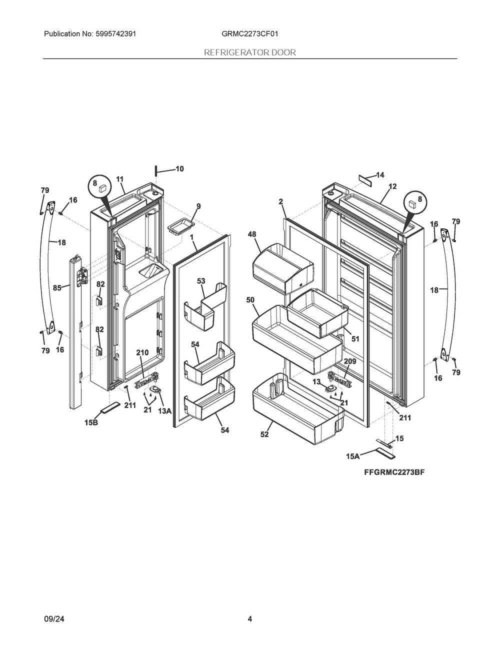 Refrigerator Door Diagram and Parts List for GRMC2273CF01  Frigidaire Refrigerator