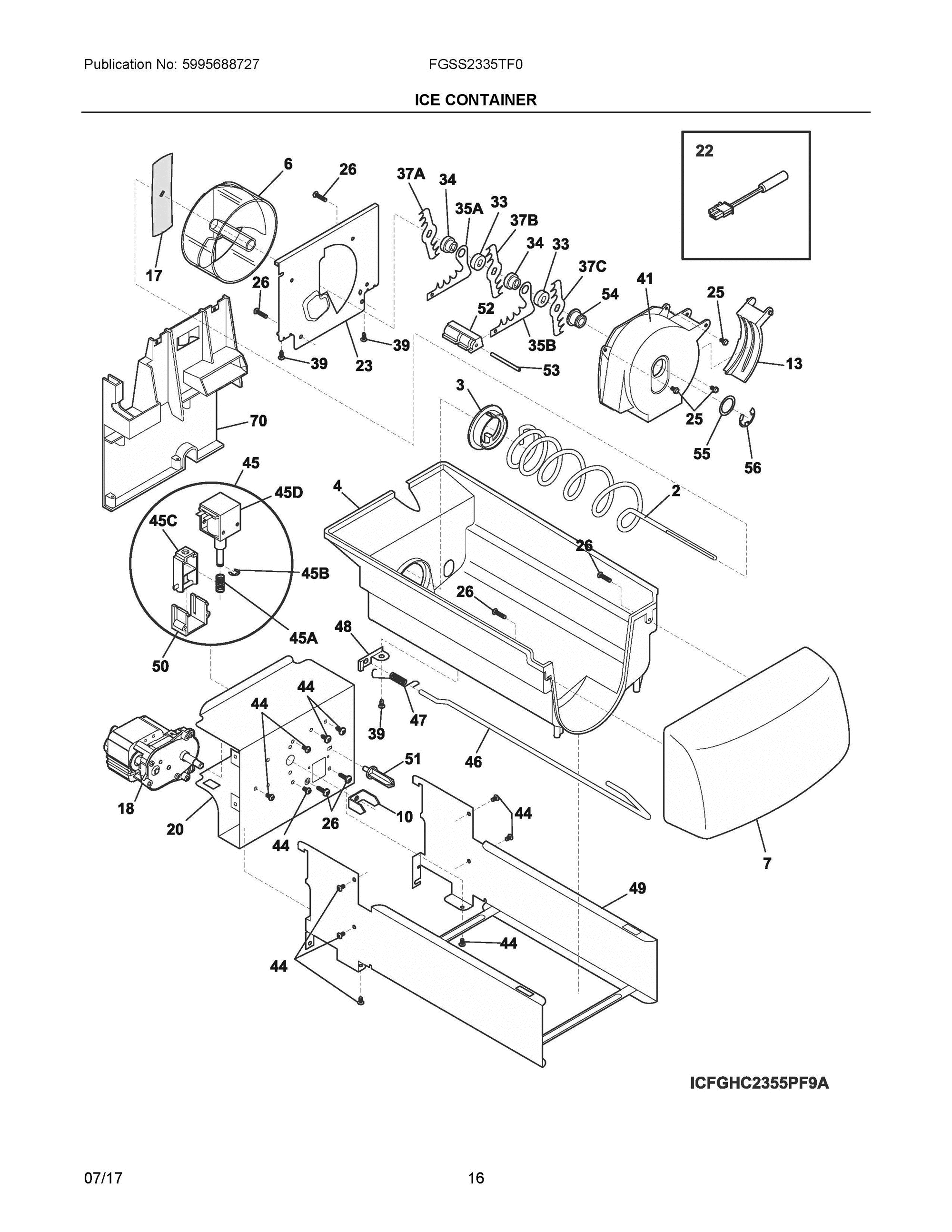 09 - ICE CONTAINER Diagram and Parts List for FGSS2335TF0  Frigidaire Refrigerator