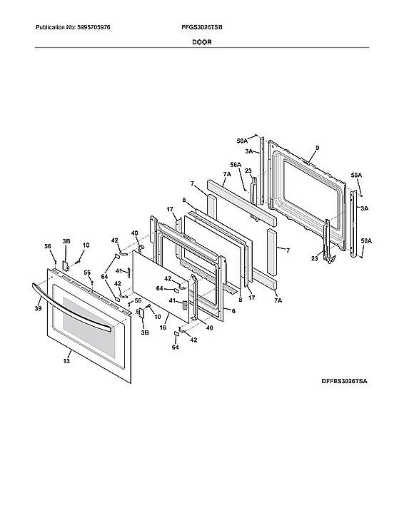 Door Diagram and Parts List for FFGS3026TSB  Frigidaire Range