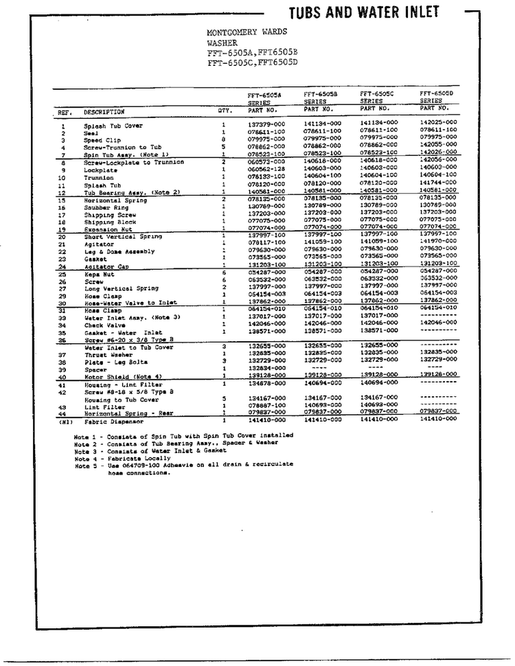 Tubs And Water Inlet Page 2 Diagram and Parts List for 6508D  Frigidaire Washer