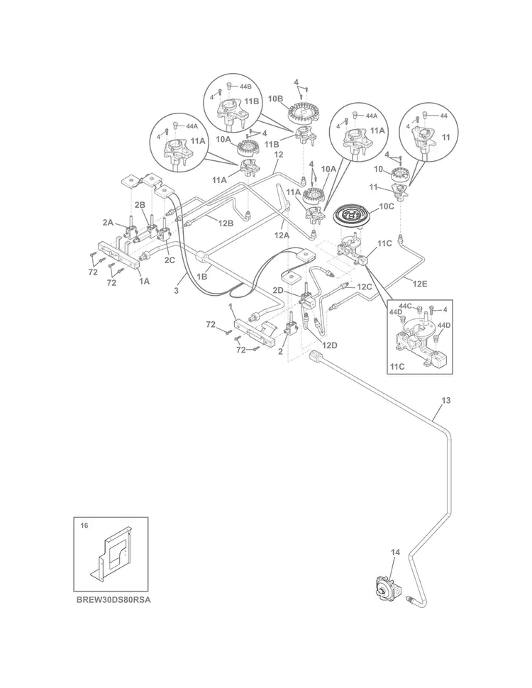 Burner Diagram and Parts List for EW30DS80RSA  Electrolux Range