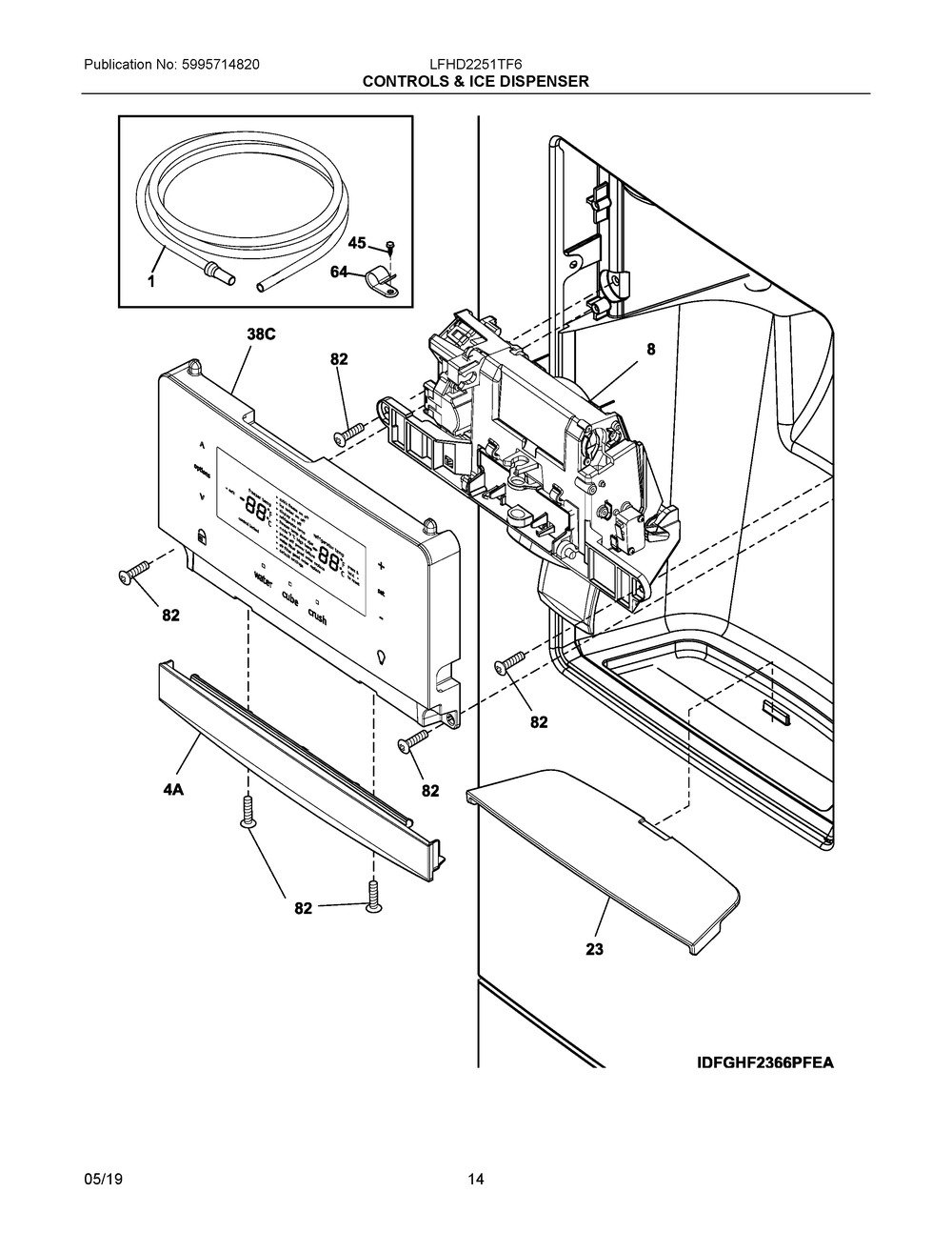 Controls & Ice Dispenser Diagram and Parts List for LFHD2251TF6  Frigidaire Refrigerator