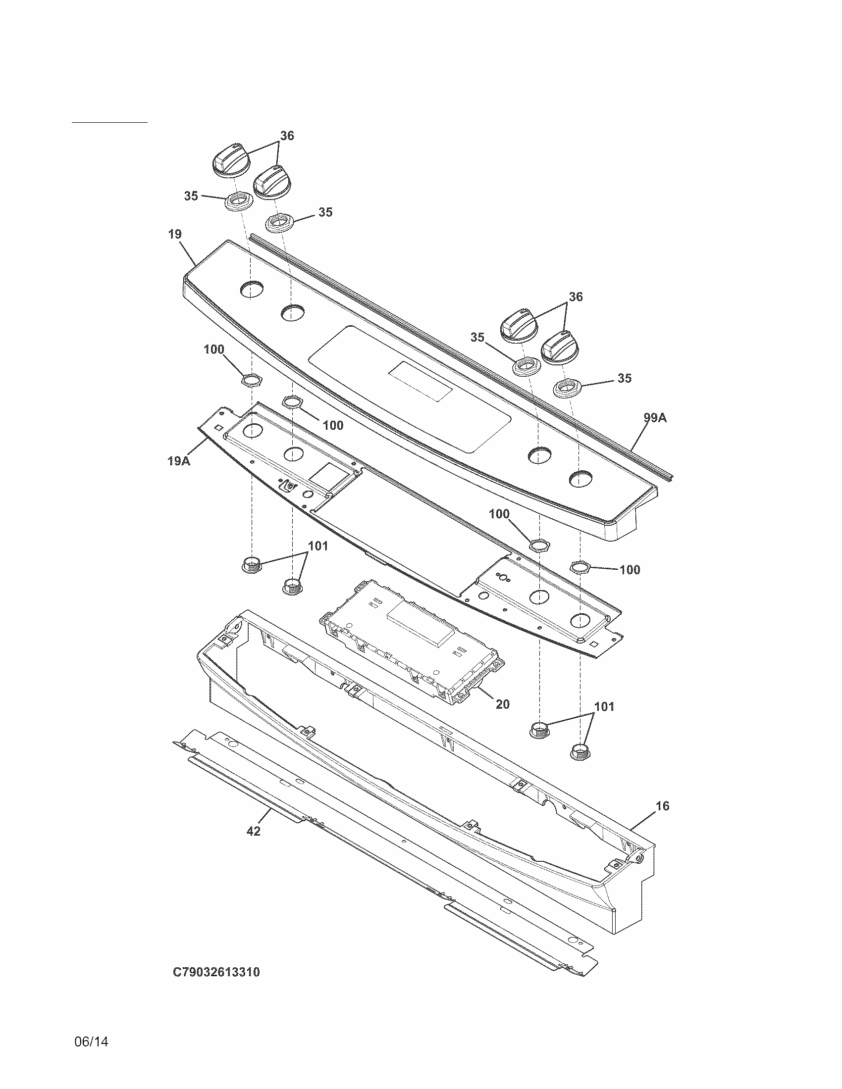 Backguard Diagram and Parts List for 79032613312  Kenmore Range