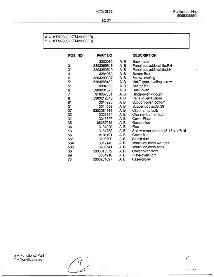 Body Page 2 Diagram and Parts List for 2803-80B  Frigidaire Range