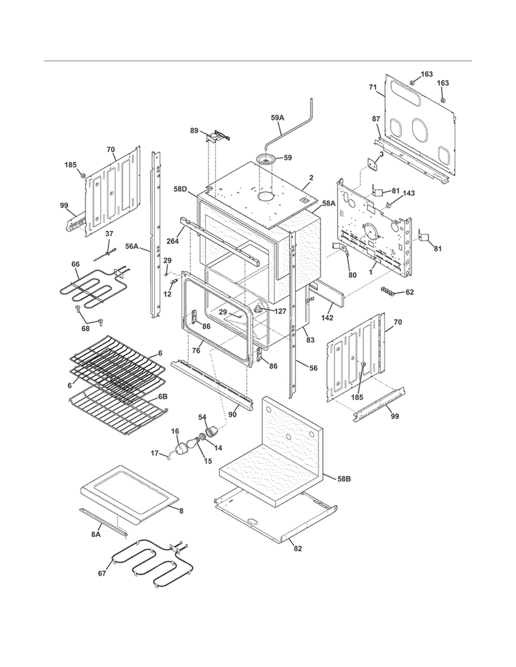 Lower Oven Diagram and Parts List for FGET2745KBB  Frigidaire Wall Oven