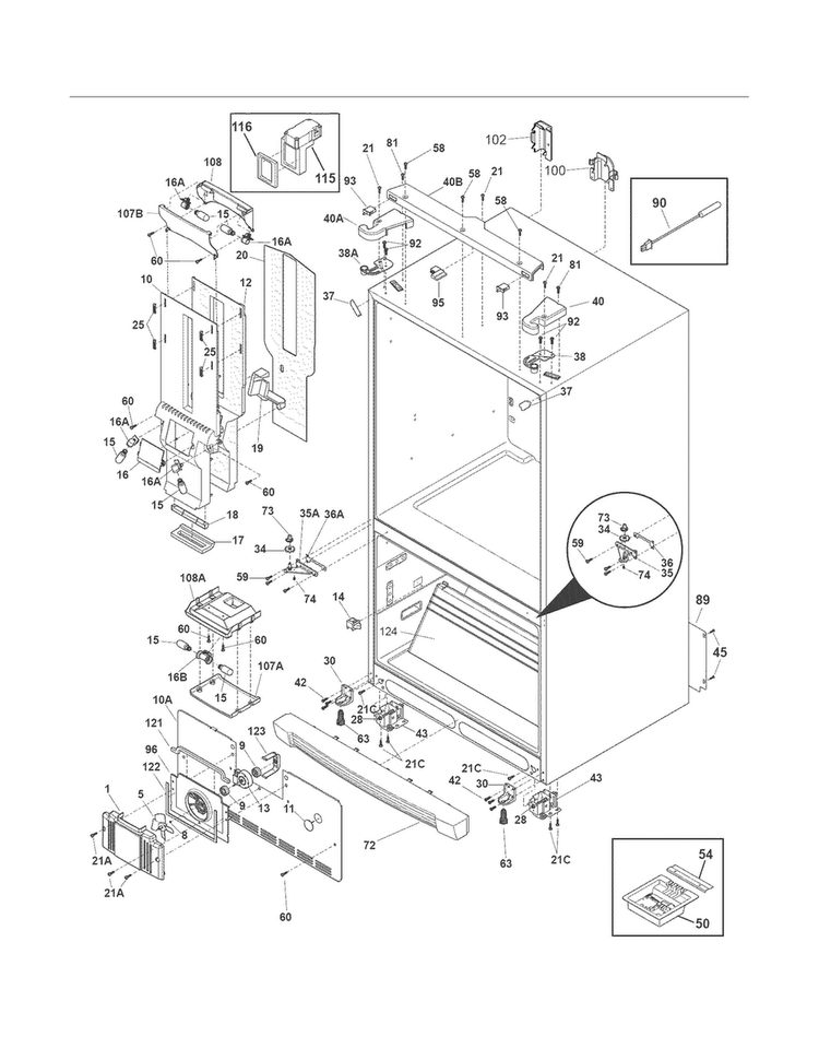 Cabinet Diagram and Parts List for EI23BC56IWD  Electrolux Refrigerator